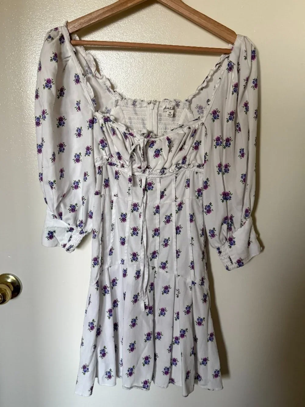 For Love & Lemons Viola White Floral Puff Sleeve Mini Dress XS